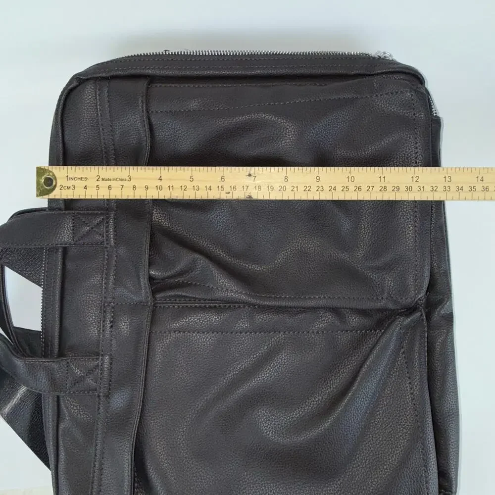Slate and Stone Laptop Bag Faux Leather Pebbled Brown Two Zipped Compartments